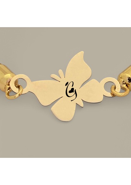 Kadınlar İçin Kelebek Motifli 14 Ayar Altın Plakalı Harfe Özel Bileklik-366Harf-SW fiyatları