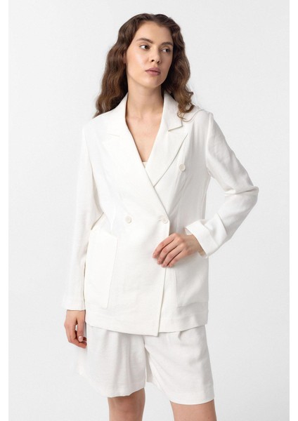 Ekru Kruvaze Kadın Blazer Ceket modelleri