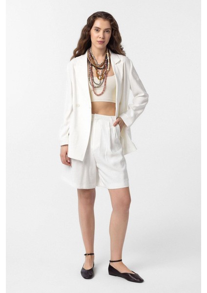 Ekru Kruvaze Kadın Blazer Ceket