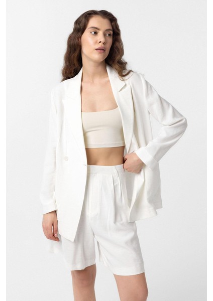 Ekru Kruvaze Kadın Blazer Ceket