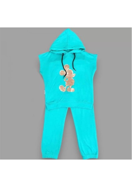 bbyx 3-4-5 Yaş Kapşonlu Payetli Mickey Desenli Kısa Kol 2li Kız Erkek Çocuk Takımı fiyatları