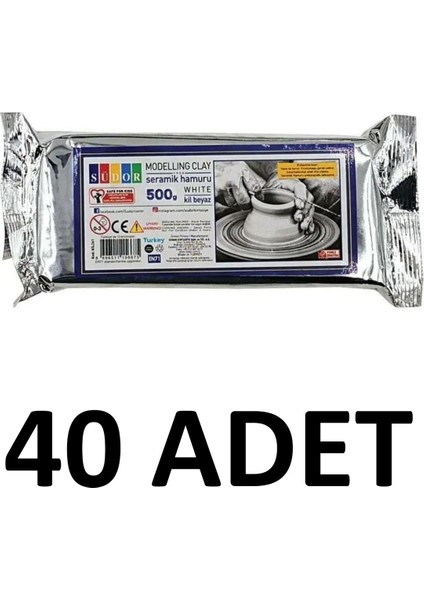 40 Adet Hava ile Kuruyan Seramik Kil Hamuru 500 gr Beyaz