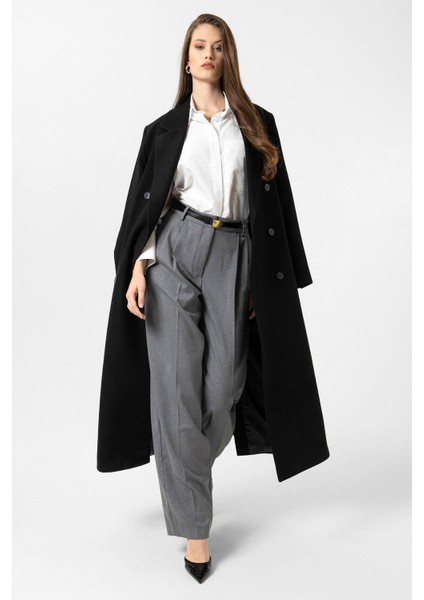 Siyah Kadın Kuşaklı Kruvaze Kaban fiyatları