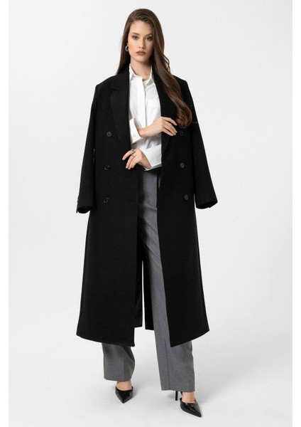 Siyah Kadın Kuşaklı Kruvaze Kaban modelleri