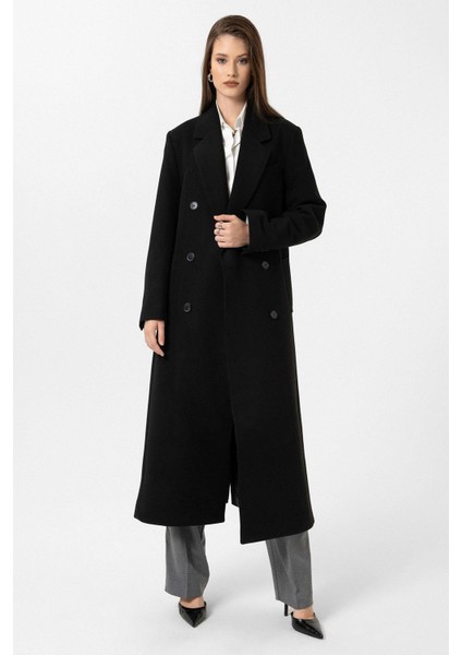 Siyah Kadın Kuşaklı Kruvaze Kaban fırsatları