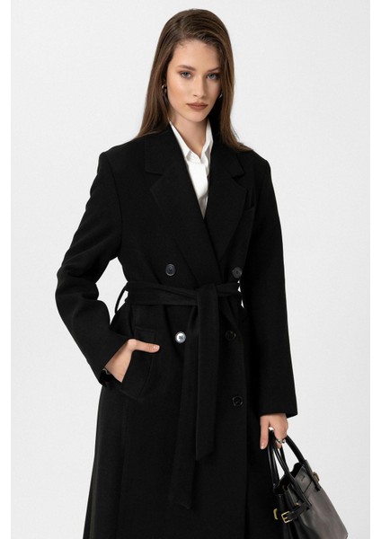 Siyah Kadın Kuşaklı Kruvaze Kaban indirimleri