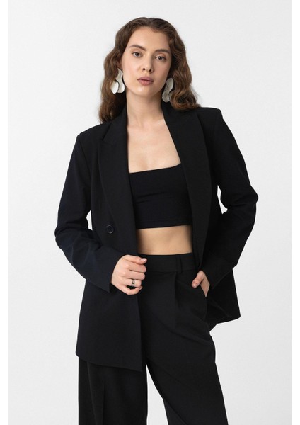 Siyah Regular Fit Kruvaze Kadın Blazer Ceket modelleri