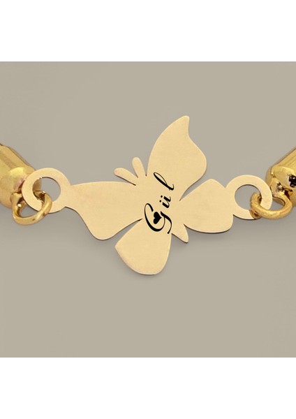 14 Ayar Altın Plakalı Kelebek Motifli Kadınlar İçin İsme Özel Bileklik-366İsim-SW fiyatları