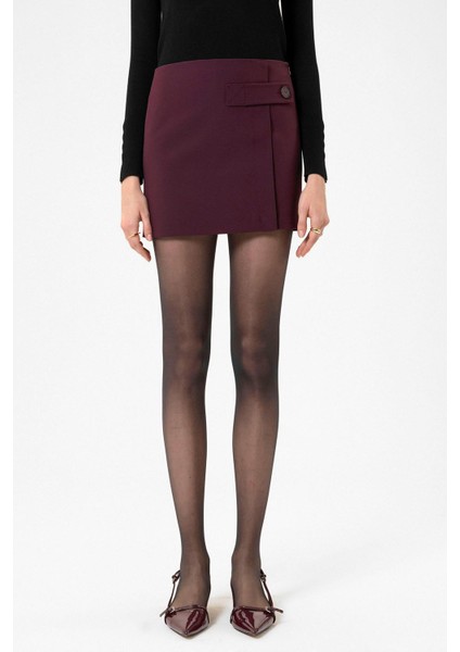 Bordo Kadın Düğme Detaylı Mini Etek