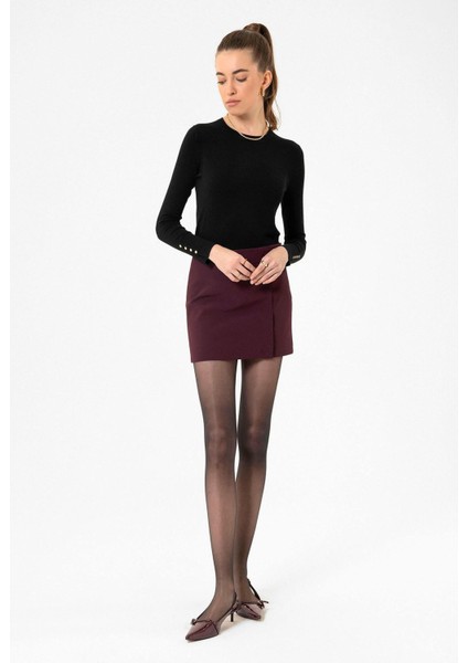 Bordo Kadın Düğme Detaylı Mini Etek fiyatları