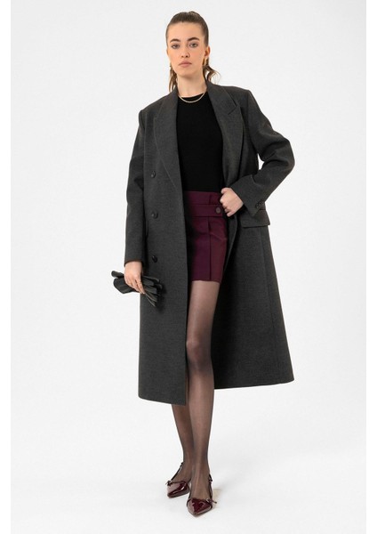 Bordo Kadın Düğme Detaylı Mini Etek modelleri