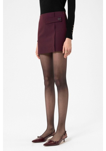 Bordo Kadın Düğme Detaylı Mini Etek indirimleri