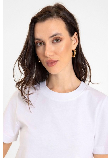 Beyaz Kadın Bisiklet Yaka Basic T-Shirt indirimleri