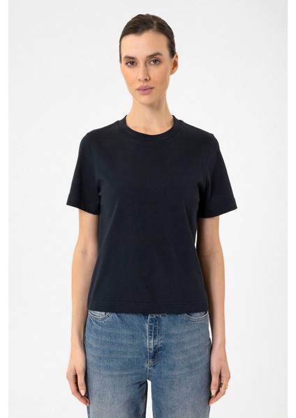 Lacivert Kadın Bisiklet Yaka Basic T-Shirt fiyatları