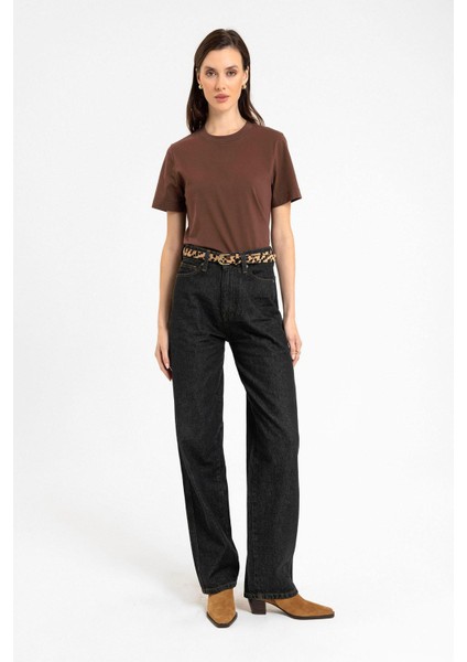 Kahve Kadın Bisiklet Yaka Basic T-Shirt modelleri