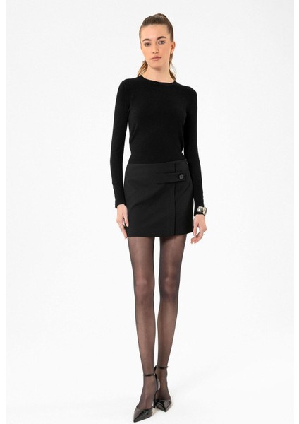 Siyah Kadın Düğme Detaylı Mini Etek fiyatları