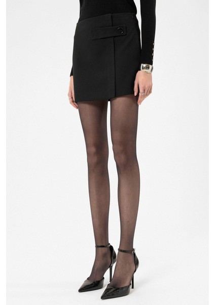 Siyah Kadın Düğme Detaylı Mini Etek fırsatları