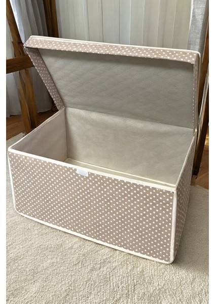 Mega Çok Amaçlı Saklama Kutusu,kutu Hurç,kutu,organizer,oyuncak Kutusu Bej Puantiye Desen 40X60X30