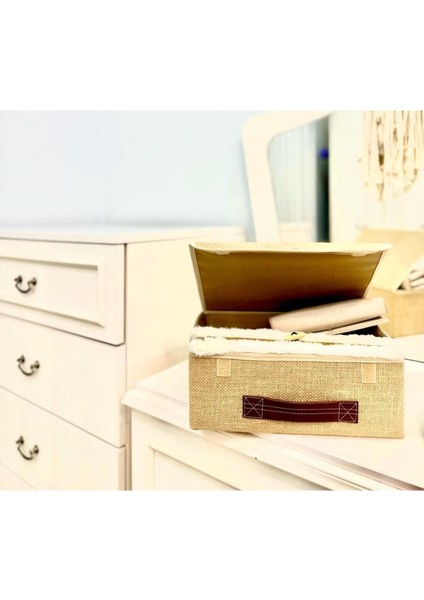 Jüt Kapaklı Dolap Çekmece Içi Takı Makyaj Çamaşır Katlanır Saklama Kutusu Organizer 30 x 23 x 11 cm