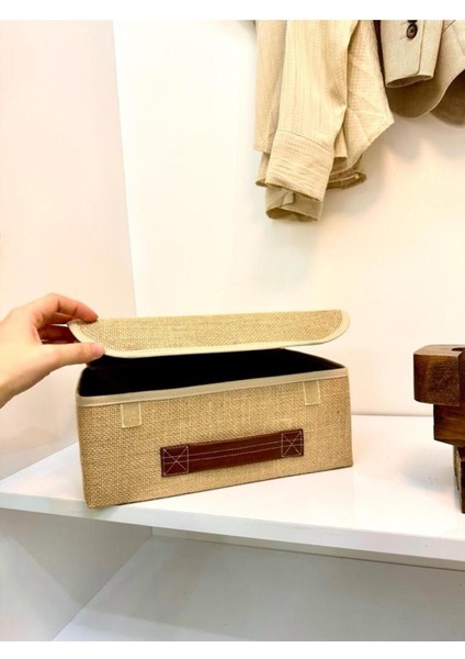 Jüt Kapaklı Dolap Çekmece Içi Takı Makyaj Çamaşır Katlanır Saklama Kutusu Organizer 30 x 23 x 11 cm