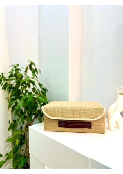Jüt Kapaklı Dolap Çekmece Içi Takı Makyaj Çamaşır Katlanır Saklama Kutusu Organizer 30 x 23 x 11 cm