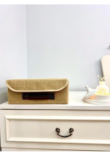 Jüt Kapaklı Dolap Çekmece Içi Takı Makyaj Çamaşır Katlanır Saklama Kutusu Organizer 30 x 23 x 11 cm