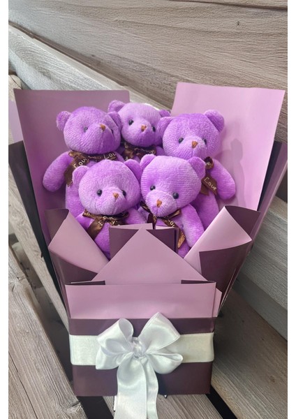 Sevgiliye Özel Mor Konsept Romantik Peluş Ayıcık Buketi