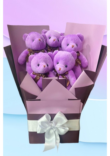 Sevgiliye Özel Mor Konsept Romantik Peluş Ayıcık Buketi fiyatları