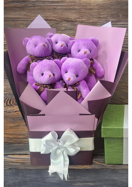 Sevgiliye Özel Mor Konsept Romantik Peluş Ayıcık Buketi modelleri