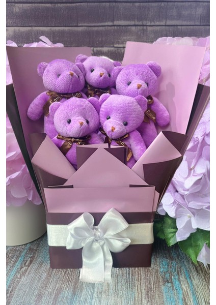 Sevgiliye Özel Mor Konsept Romantik Peluş Ayıcık Buketi fırsatları