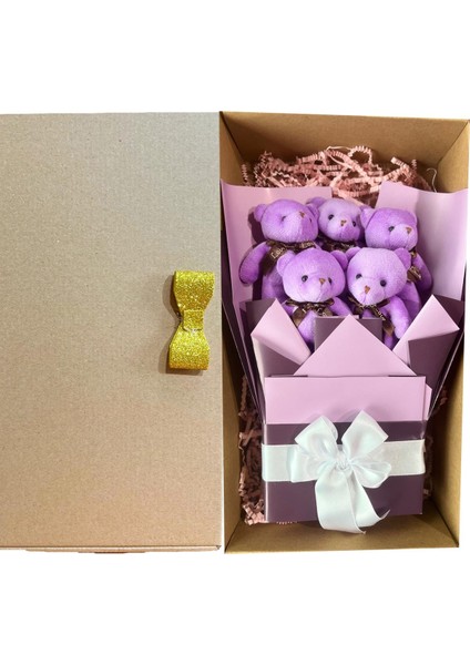 Sevgiliye Özel Mor Konsept Romantik Peluş Ayıcık Buketi indirimleri