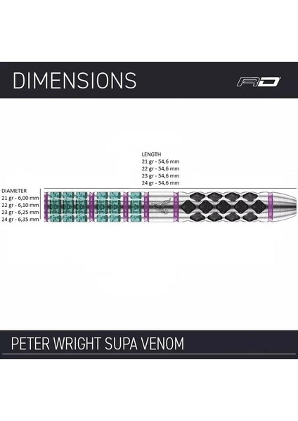 Peter Wright Snakebite Supa-Venom % 90 Tungsten Çelik Uçlu Dart Oku modelleri
