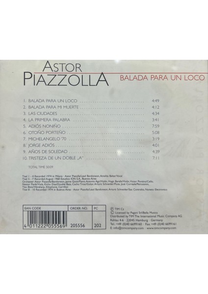 Dikkat Dikkat CD Astor Piazzolla - Balada Para Un Loco 2000LER Baskı CD