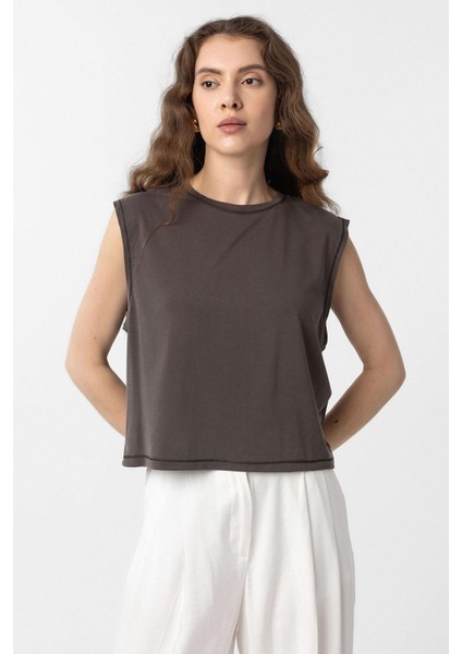 Kahve Modal Kumaş Kadın T-Shirt