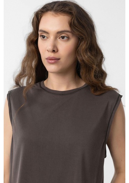 Kahve Modal Kumaş Kadın T-Shirt modelleri