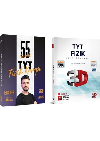 Özcan Aykın 2025 Tyt 55 Günde Fizik Kampı ve 3D Yayınları Tyt Fizik Soru Bankası