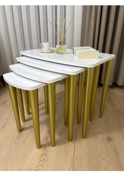 Başaran Mobilya Üst Kalite Mdf Boyalı 4'lü Beyaz Gold Zigon Sehpa Beyaz Gold Sehpa fiyatları