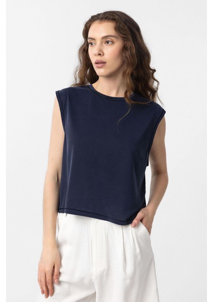 Lacivert Modal Kumaş Kadın T-Shirt