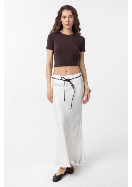 Kahve Crop Kadın T-Shirt modelleri