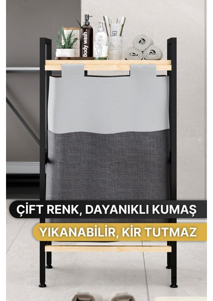 Banyo Düzenleyici Çamaşır Sepeti Ahşap Raflı Kirli Sepeti Keten Kumaşlı Organizer modelleri
