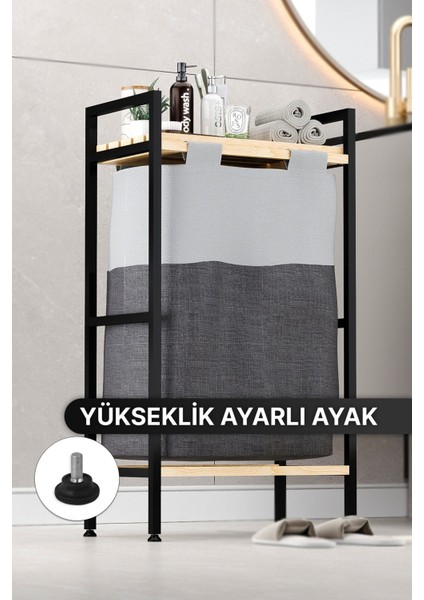 Banyo Düzenleyici Çamaşır Sepeti Ahşap Raflı Kirli Sepeti Keten Kumaşlı Organizer indirimleri