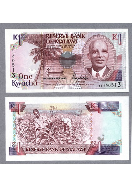 Malawı 1 Kwacha 1990 Pick # 23A – Unc Çil Banknot