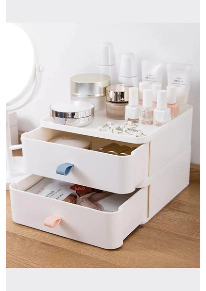 2 Katlı Çekmece Masaüstü Organizer Makyaj Takı Aksesuar Düzenleyici Saklama Kutusu Dişçi Malzemesi