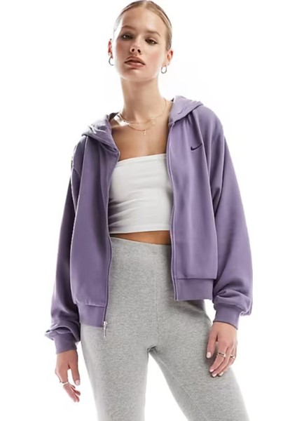Chill French Terry Full Zip Hoodie Kadın Bol Kesim Spor Sweatshrit