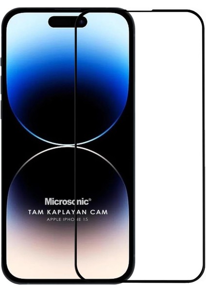 Ekran Koruyucu Apple iPhone 15 Için Tam Kaplayan Temperli Cam Ekran Koruyucu Siyah