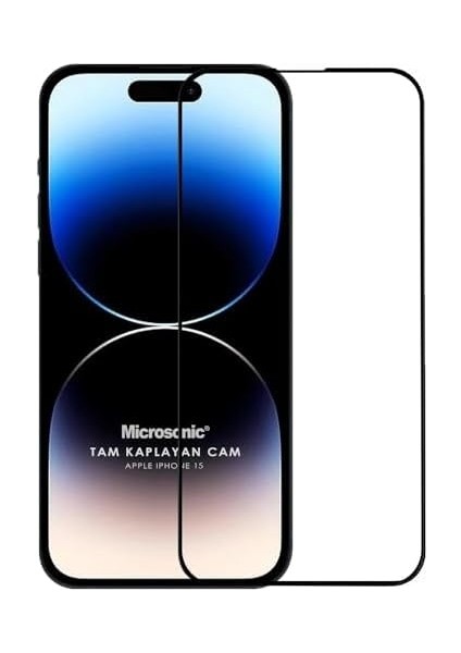 Ekran Koruyucu Apple iPhone 15 Için Tam Kaplayan Temperli Cam Ekran Koruyucu Siyah