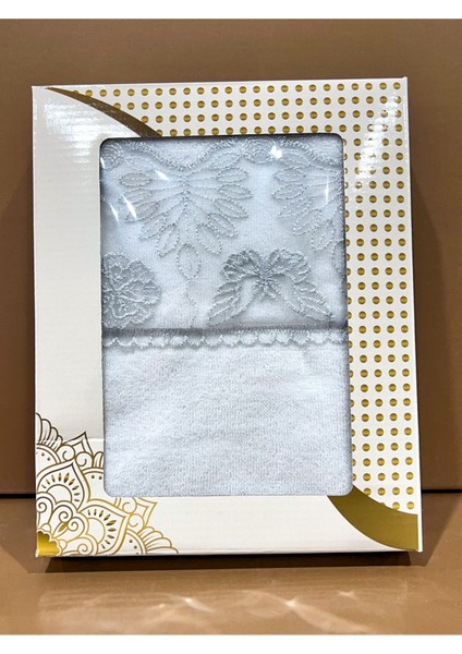 Kadife yüz havlusu 50x90 cm, güpürlü, şık ve zarif tasarım, gri renk