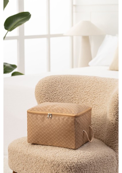 3'lü Balıksırtı Desenli Bej Küçük Boy Baza Altı, Valiz Düzenleyici Hurç / 30 x 22 x 18 fiyatları