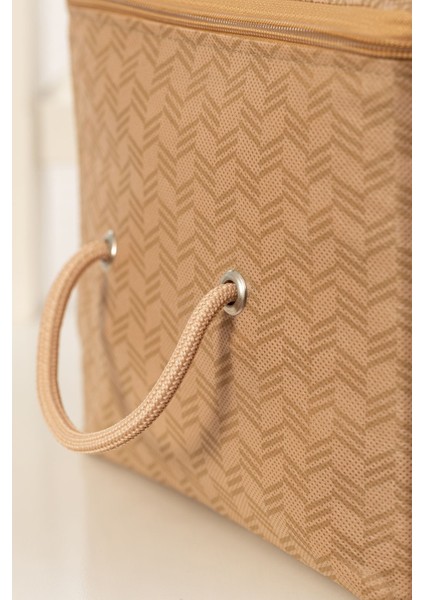 3'lü Balıksırtı Desenli Bej Küçük Boy Baza Altı, Valiz Düzenleyici Hurç / 30 x 22 x 18 indirimleri