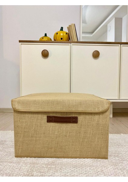 Jüt Kapaklı Dolap Içi Çamaşır Oyuncak Düzenleyici Katlanır Saklama Kutusu 50 x 40 x 30 cm